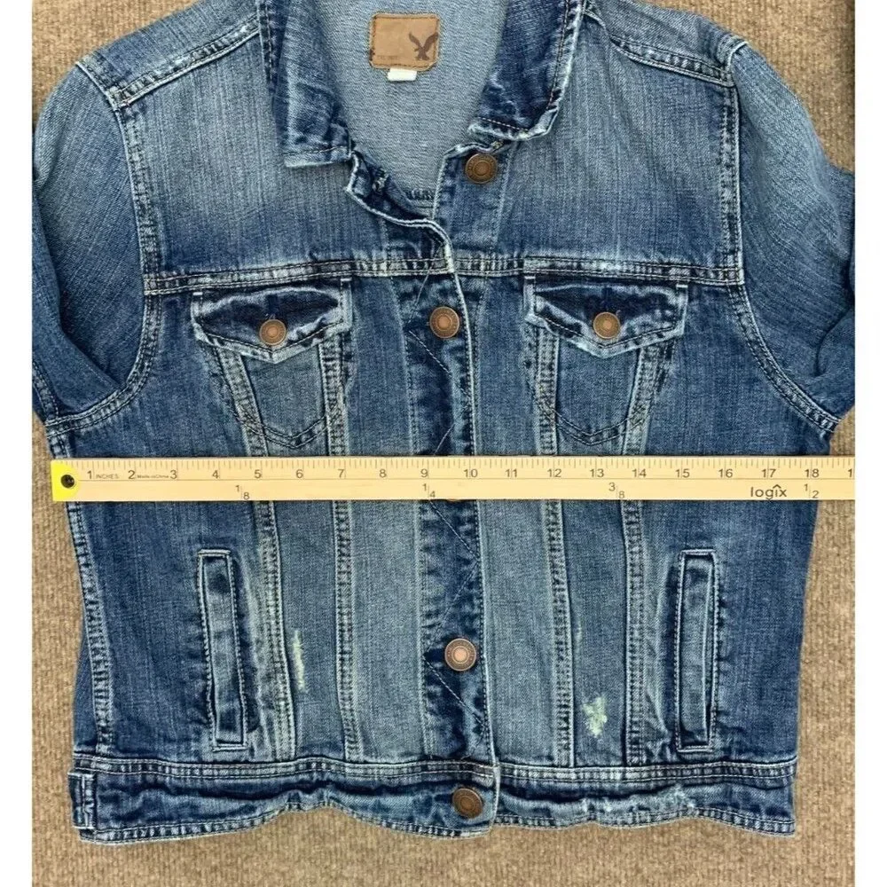 Vintage American Eagle Jacket Womens L Denim Trucker Type III Distressed Y2K - Picture 5 of 8